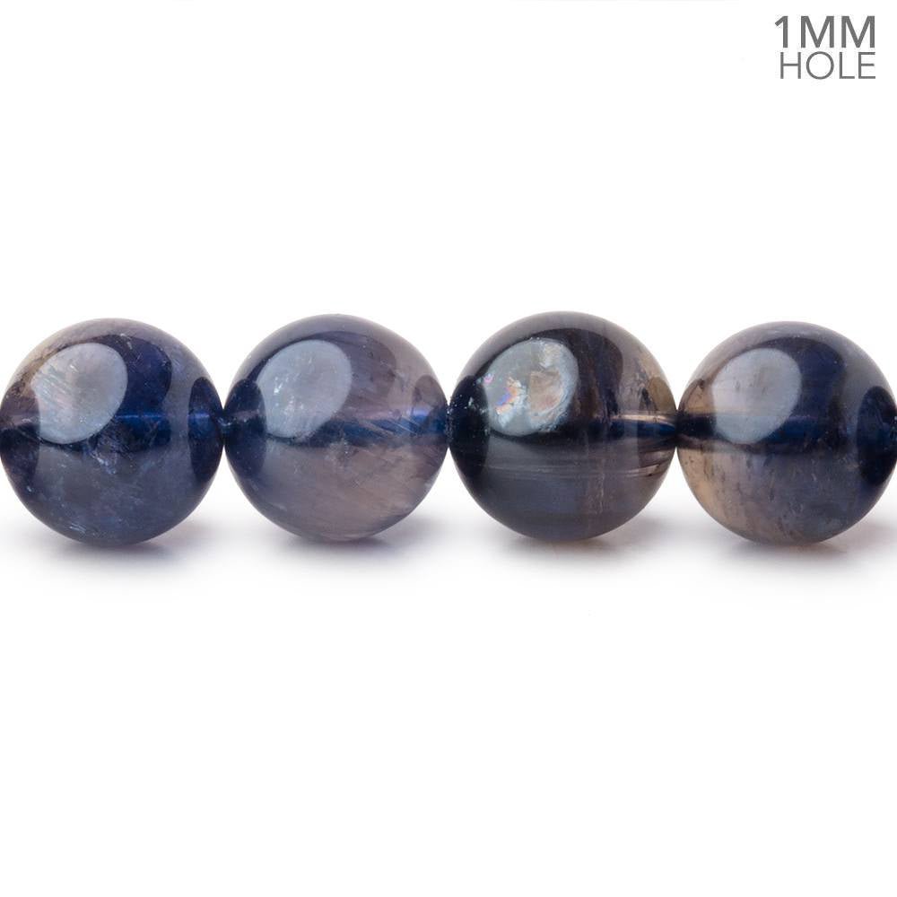 10 - 10.5mm Iolite Plain Round 15 inch 36 Beads with a 1mm Hole AA - Beadsofcambay.com