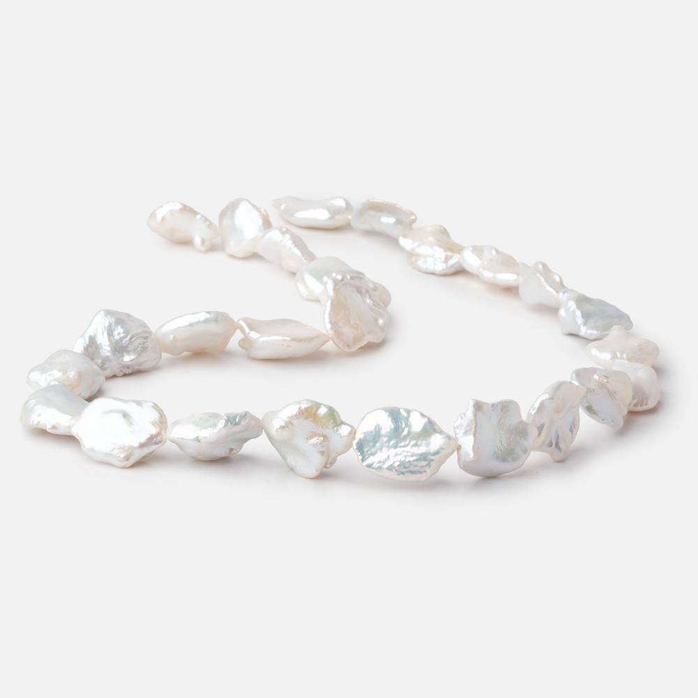 10.5x9.5 - 16x12mm White Keshi Straight Drill Freshwater Pearl 15.5 inch 26 Beads - Beadsofcambay.com