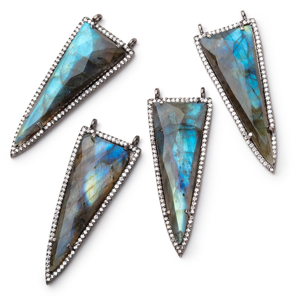 45x18mm Black Gold CZ Bezel Set Labradorite Faceted Point 1 Pendant - BeadsofCambay.com