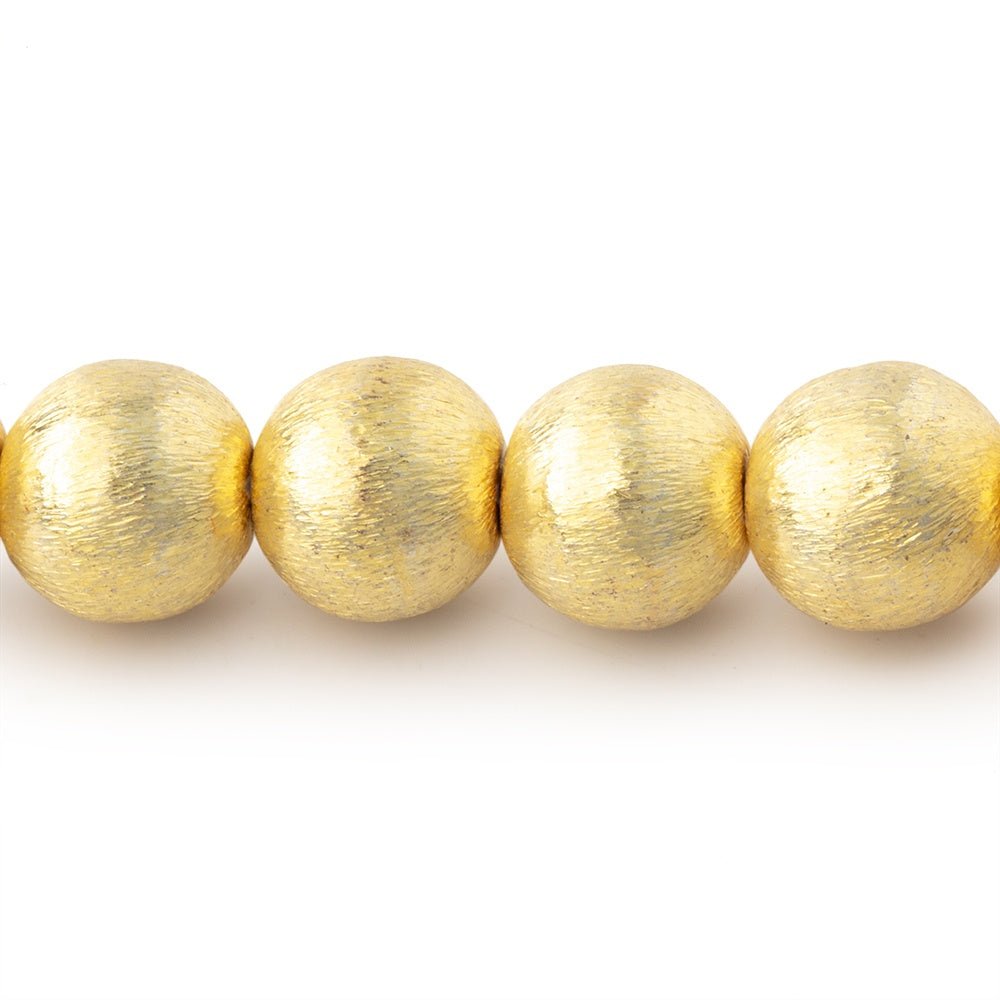 10mm 22kt Gold Plated Brushed Round Bead 8 inch 22 pieces - Beadsofcambay.com
