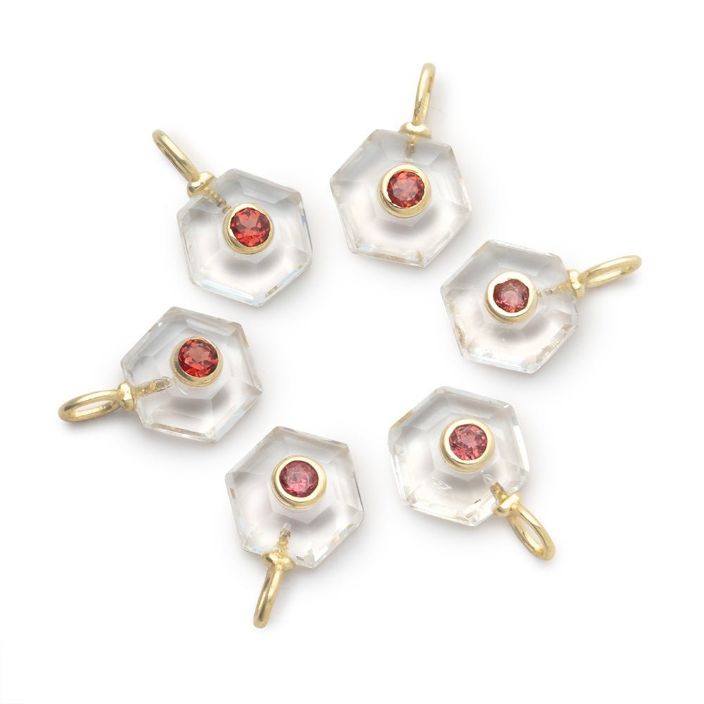 10mm Crystal Quartz Hexagon with Bezeled Garnet Inlay 1 Pendant - Beadsofcambay.com