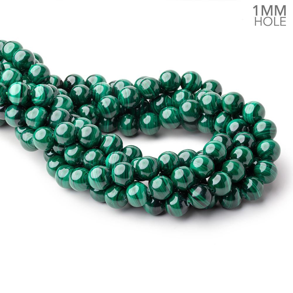 10mm Malachite Plain Round Beads 16 inch 40 pieces 1mm drill hole A - Beadsofcambay.com