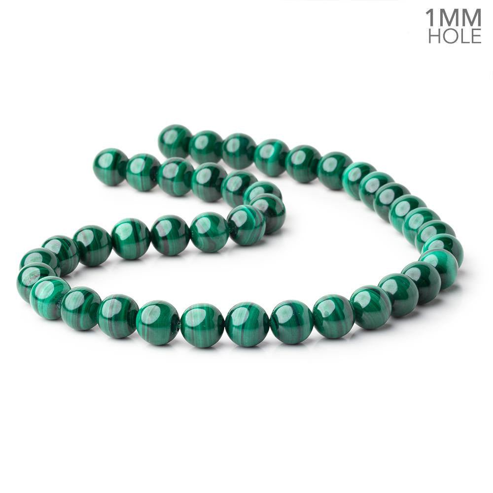 10mm Malachite Plain Round Beads 16 inch 40 pieces 1mm drill hole A - Beadsofcambay.com