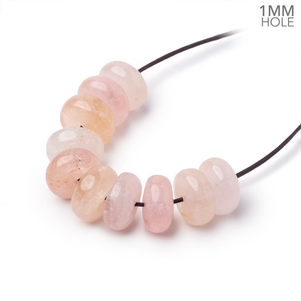 10mm Morganite Plain Rondelle with 1mm Drill Hole Set of 10 Beads - Beadsofcambay.com