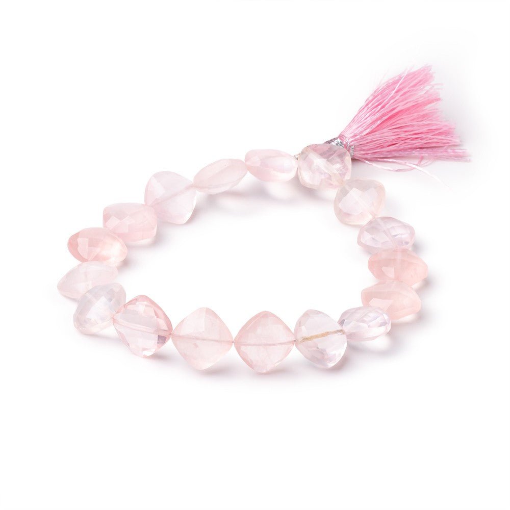 10mm Rose Quartz Faceted Pillow Beads 7.5 inch 17 pieces - Beadsofcambay.com