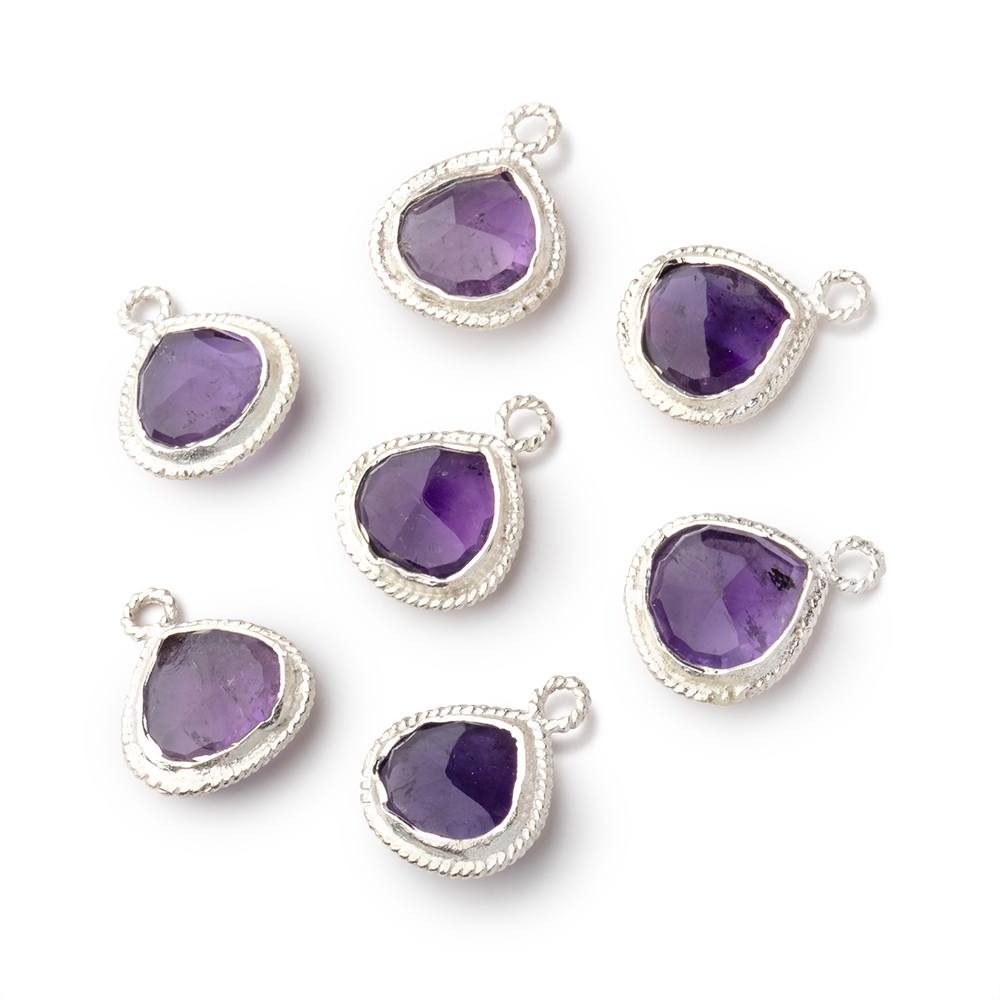 10mm Sterling Silver Rope Bezel Amethyst Faceted Heart 1 Pendant - Beadsofcambay.com
