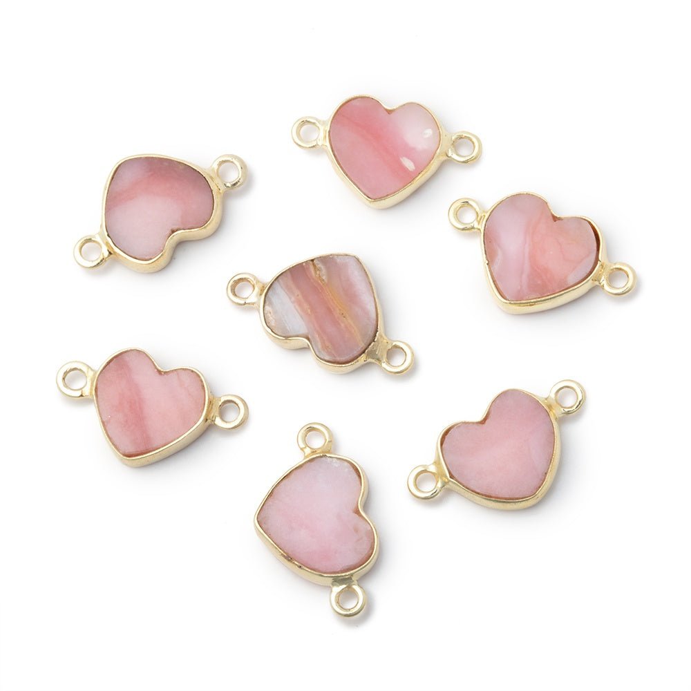 10mm Vermeil Bezel Pink Peruvian Opal Flat Heart 1 Connector - Beadsofcambay.com
