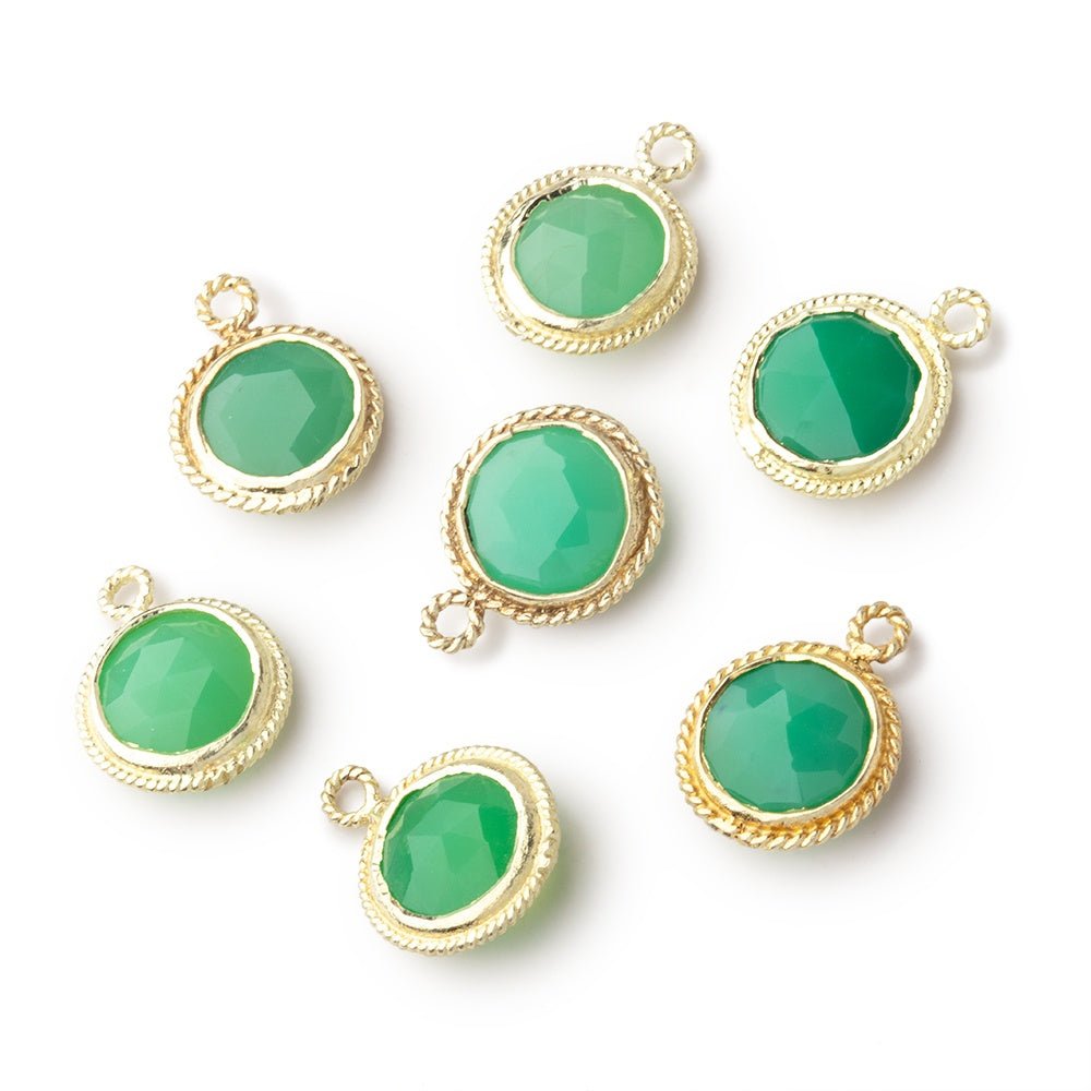 10mm Vermeil Rope Bezel Green Chalcedony Faceted Coin 1 Pendant - Beadsofcambay.com