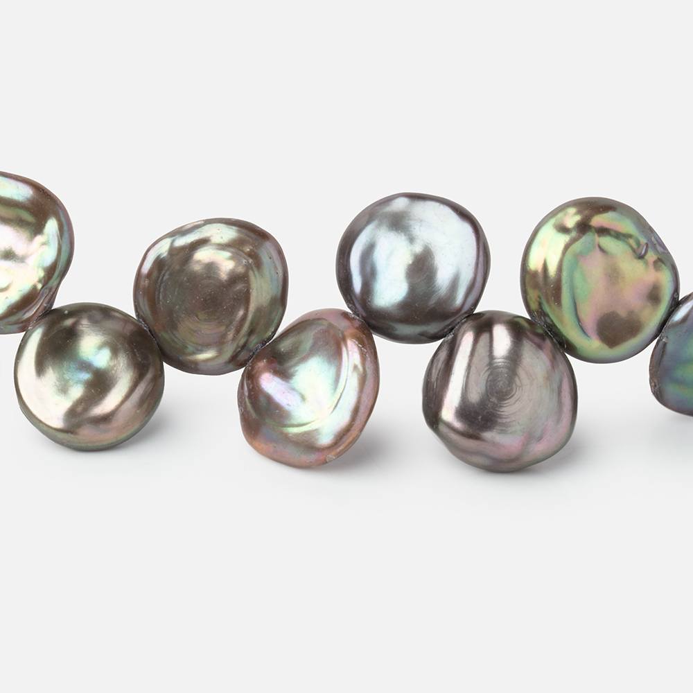 10x10mm Green Peacock Top Drill Keshi Freshwater Pearls 15 inch 54 Beads - Beadsofcambay.com