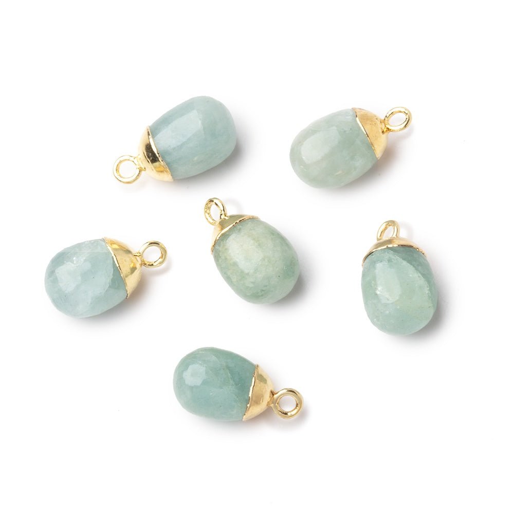 10x7mm Gold Leafed Aquamarine Plain Nugget 1 Pendant - Beadsofcambay.com