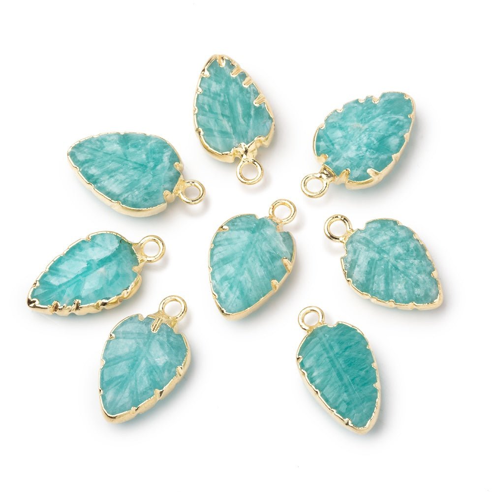 12-13mm Gold Leafed Amazonite Carved Leaf Focal 1 piece - Beadsofcambay.com