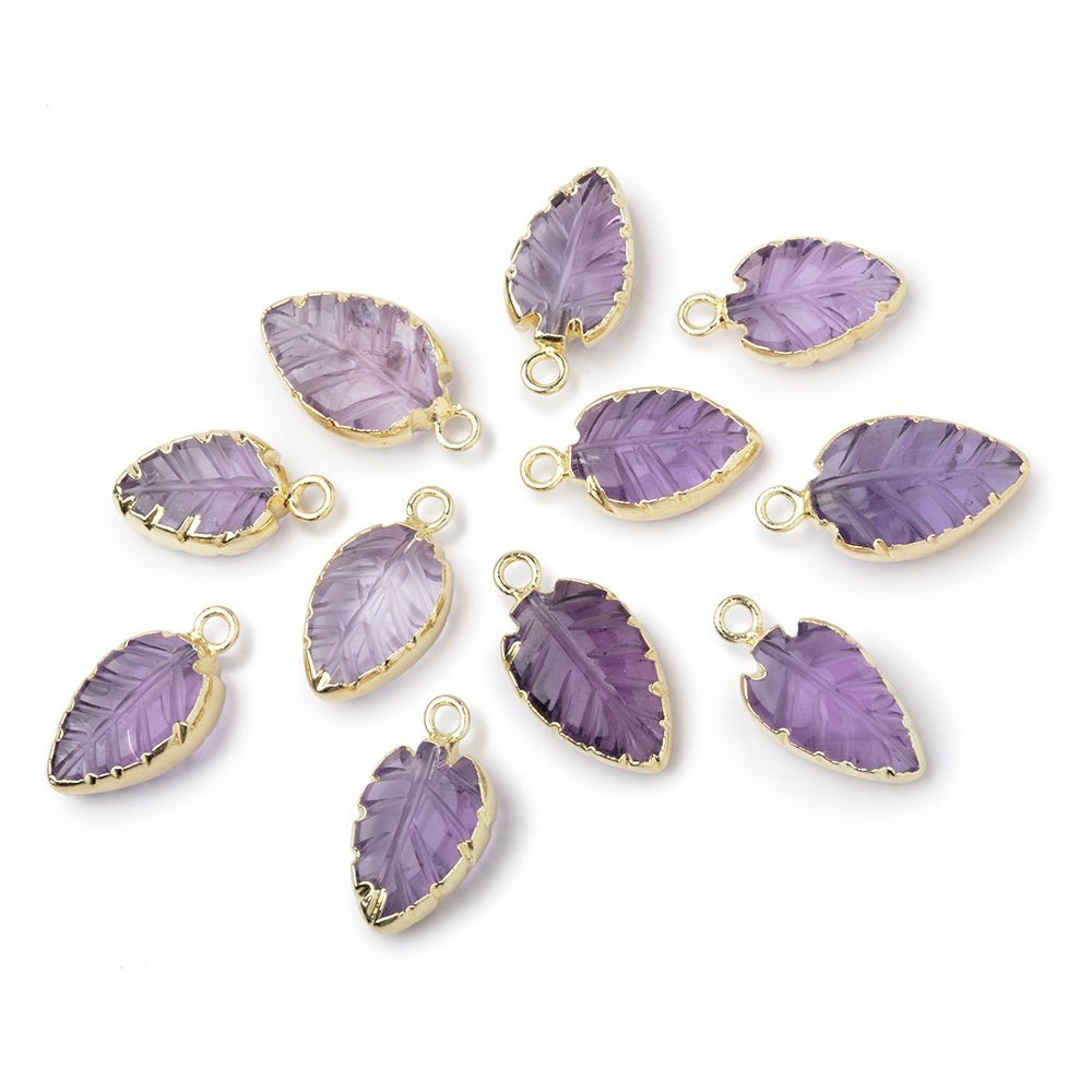 11-13mm Gold Leafed Pink Amethyst Carved Leaf Focal 1 piece - Beadsofcambay.com
