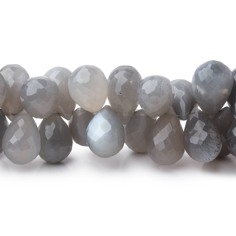 11-13mm Platinum Gray Moonstone Faceted Tear Drop Beads 8 inch 58 pieces - Beadsofcambay.com