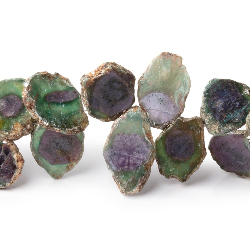 11 - 15mm Red & Green Bi - Color Corundum Crystal Slices 7.5 in 34 Beads - Beadsofcambay.com