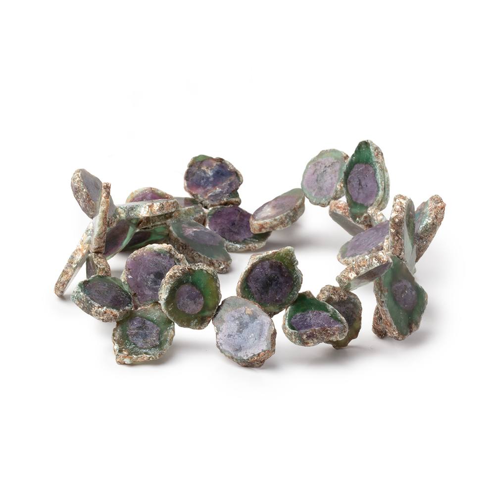 11 - 15mm Red & Green Bi - Color Corundum Crystal Slices 7.5 in 34 Beads - Beadsofcambay.com