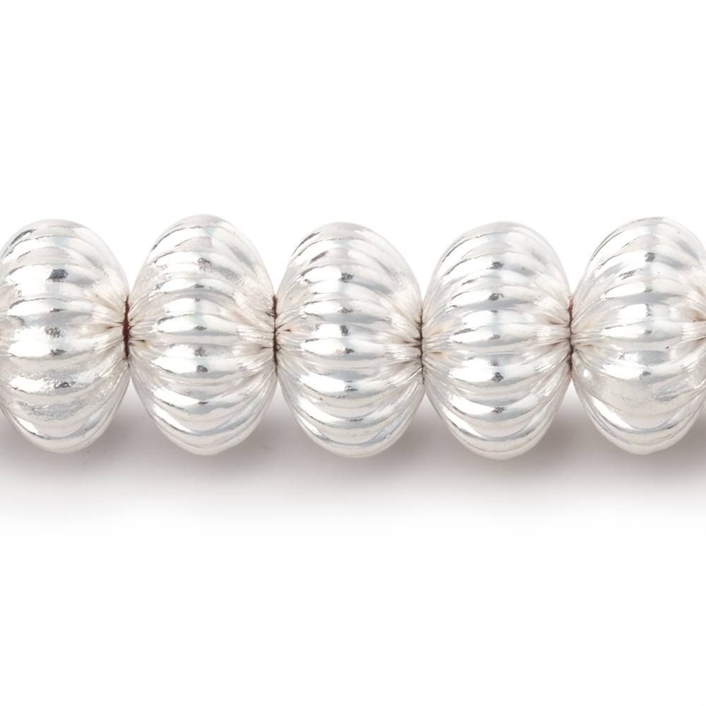 11mm Silver Plated Corrugated Disc Beads 8 inch 28 pieces - Beadsofcambay.com