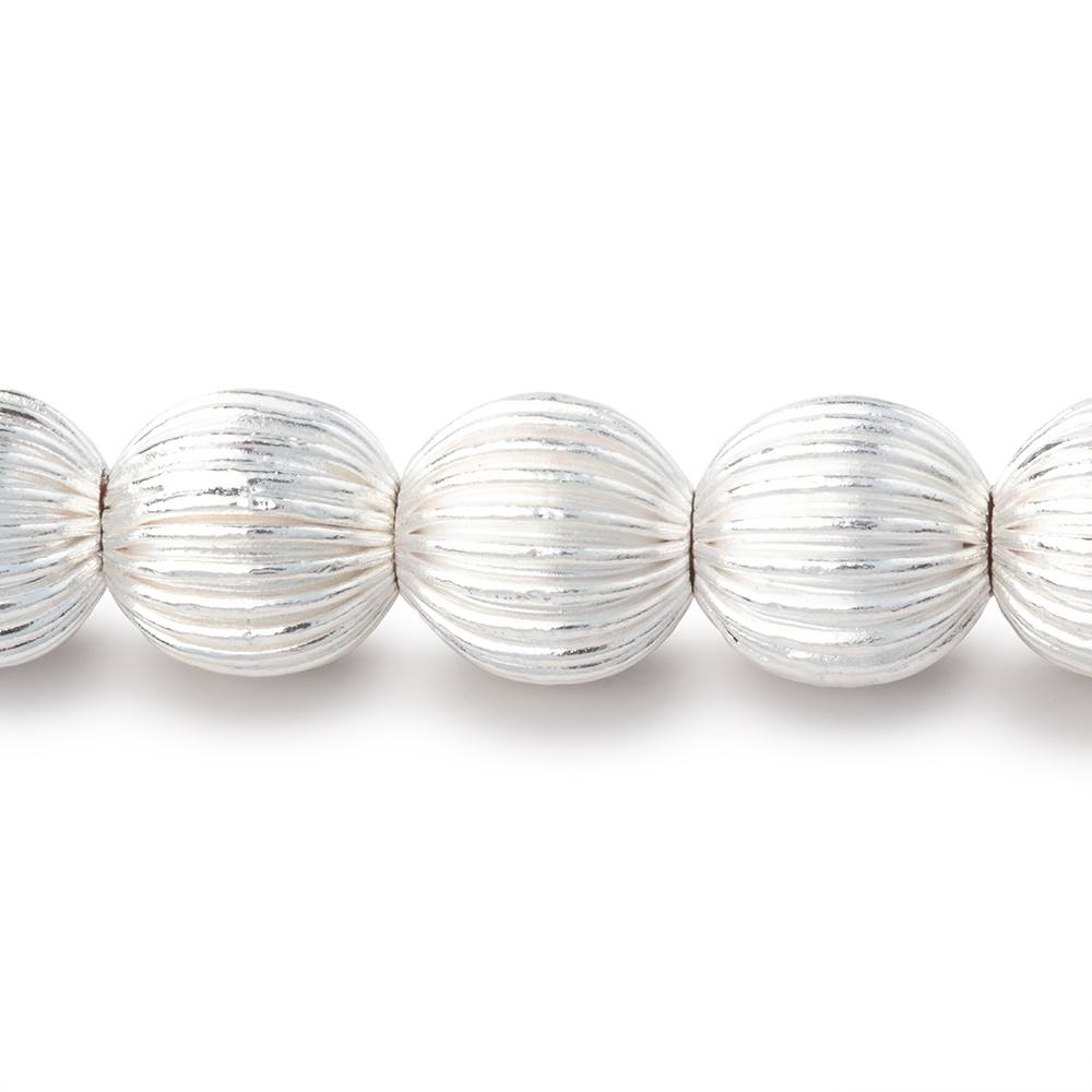 11mm Silver Plated Corrugated Round Beads 8 inch 19 pieces - Beadsofcambay.com