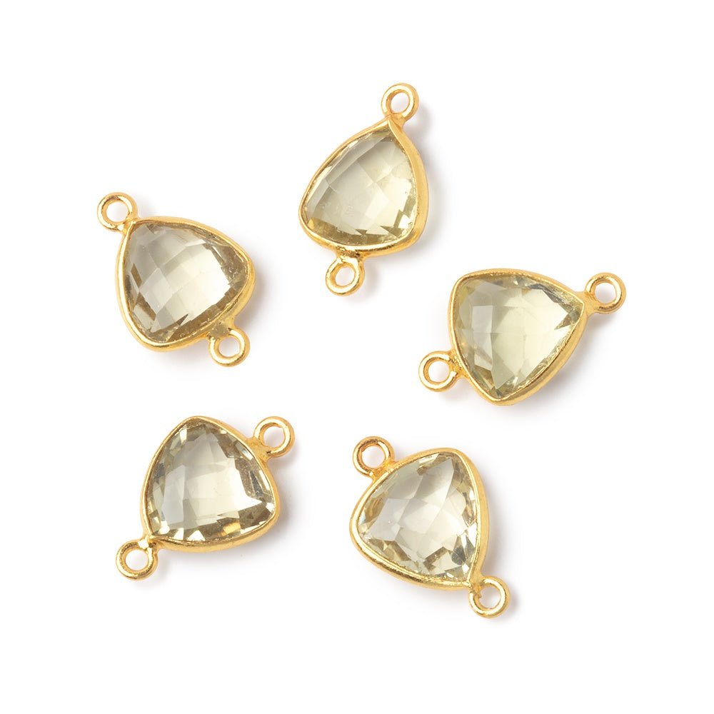 11mm Vermeil Bezel Prasiolite Faceted Triangle 1 Connector - Beadsofcambay.com