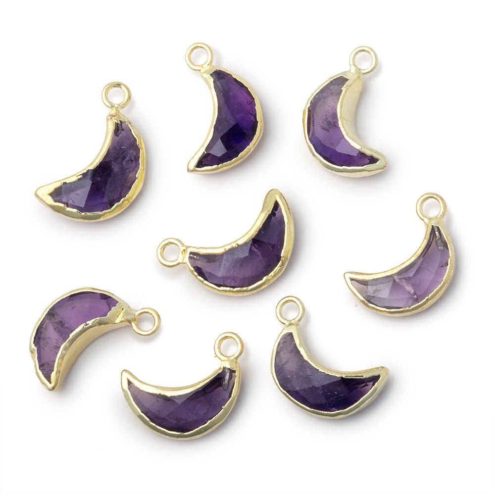 11x5mm Gold Leafed Amethyst Faceted Crescent Moon 1 Pendant - Beadsofcambay.com