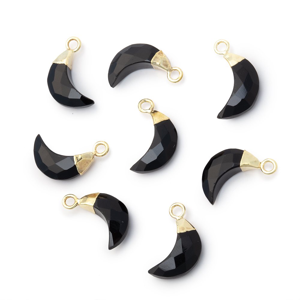 11x5mm Gold Leafed Black Onyx Faceted Crescent Moon 1 Pendant - Beadsofcambay.com