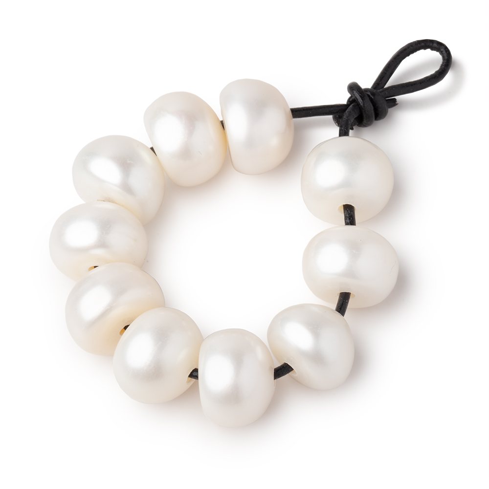 11x8-12x9mm Creamy White Large Hole Button Pearls Set of 10 - Beadsofcambay.com