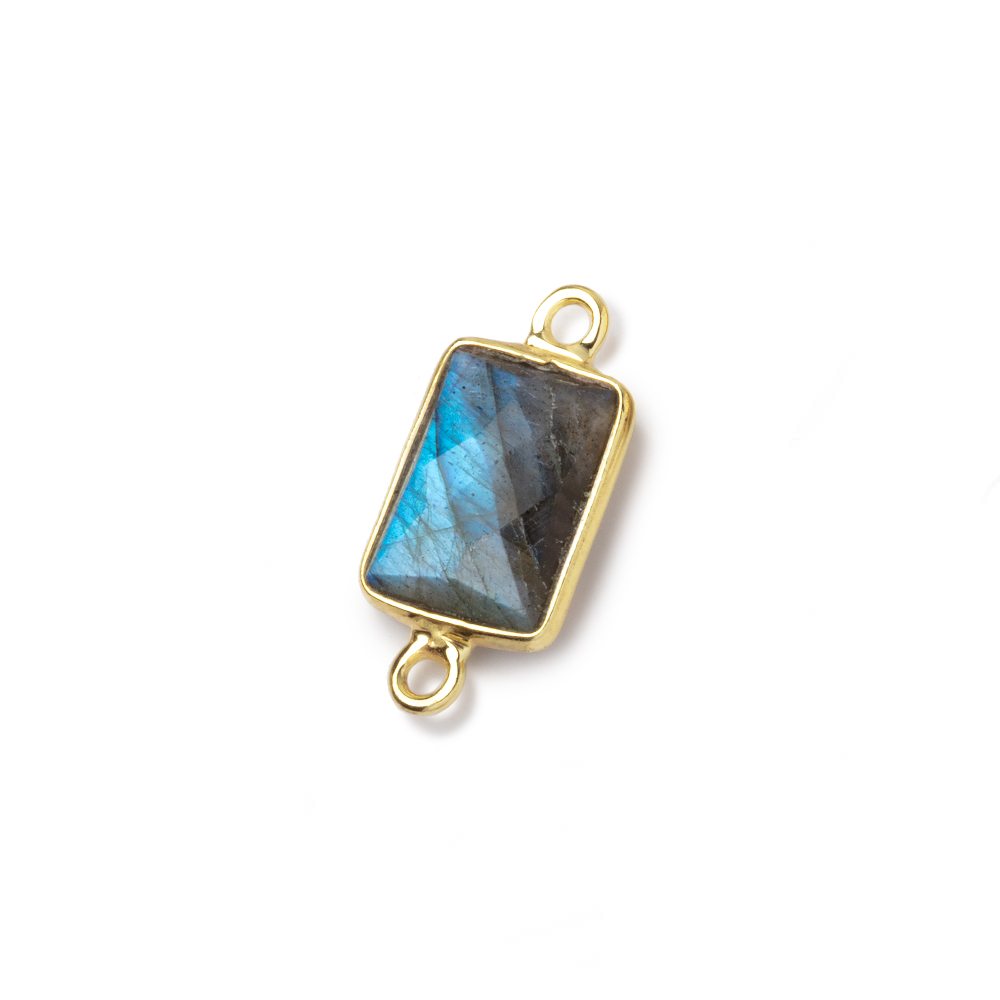 11x8mm Vermeil Bezel Labradorite Faceted Rectangle 1 Connector - Beadsofcambay.com