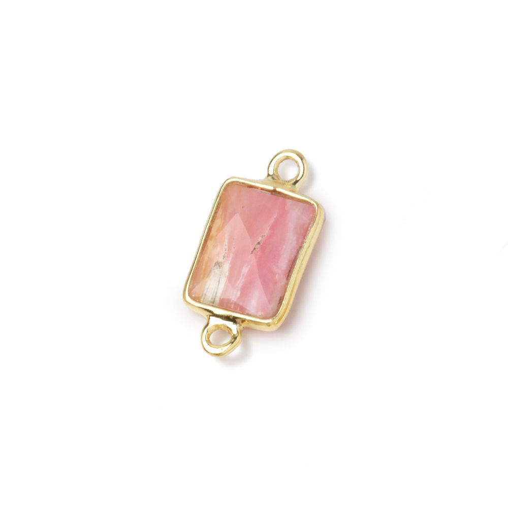 11x8mm Vermeil Bezel Pink Peruvian Opal Faceted Rectangle 1 Connector - Beadsofcambay.com