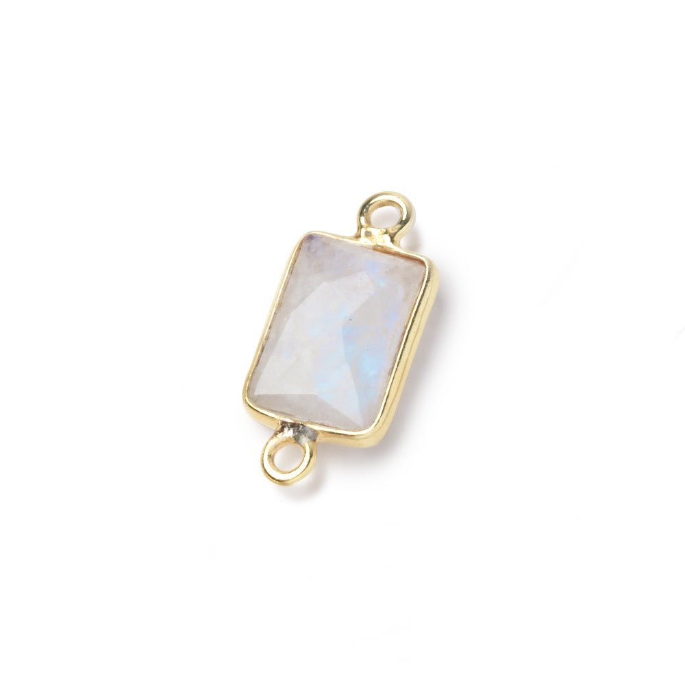 11x8mm Vermeil Bezel Rainbow Moonstone Faceted Rectangle 1 Connector - Beadsofcambay.com