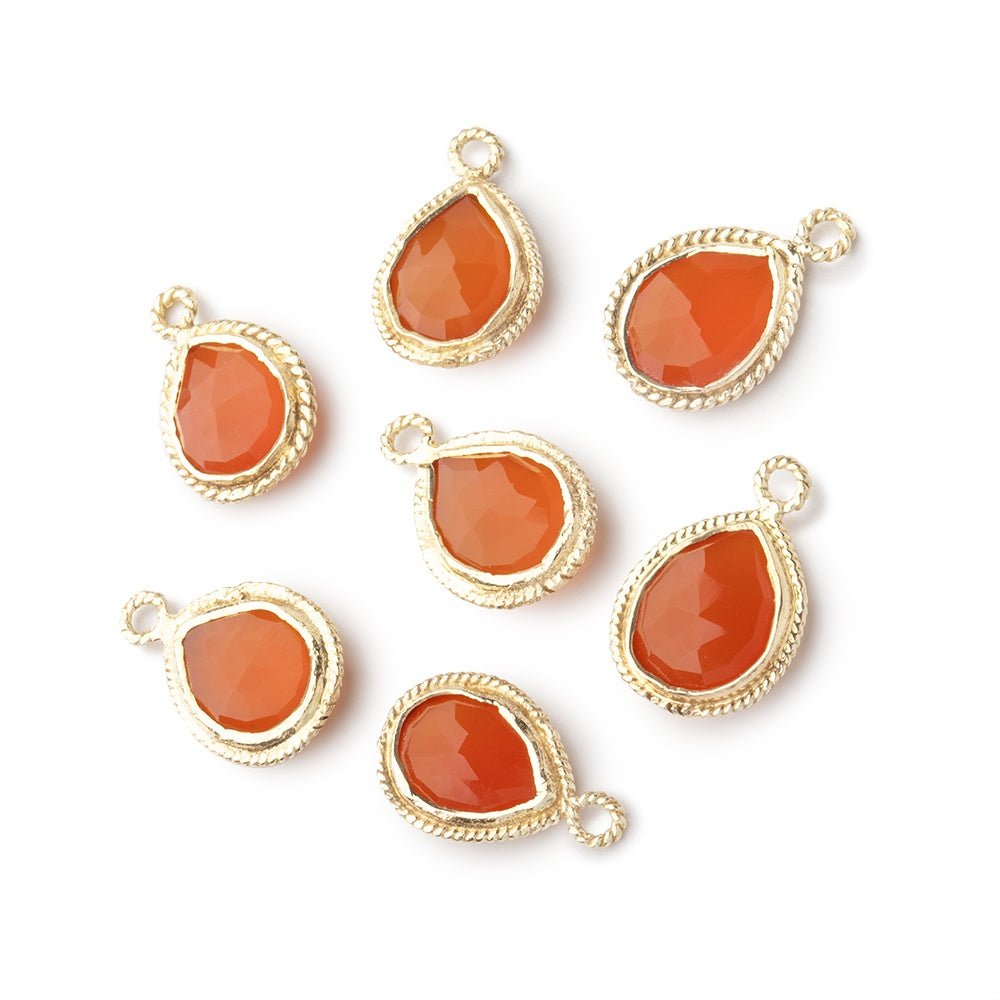 11x9mm Vermeil Rope Bezel Carnelian Faceted Pear 1 Pendant - Beadsofcambay.com