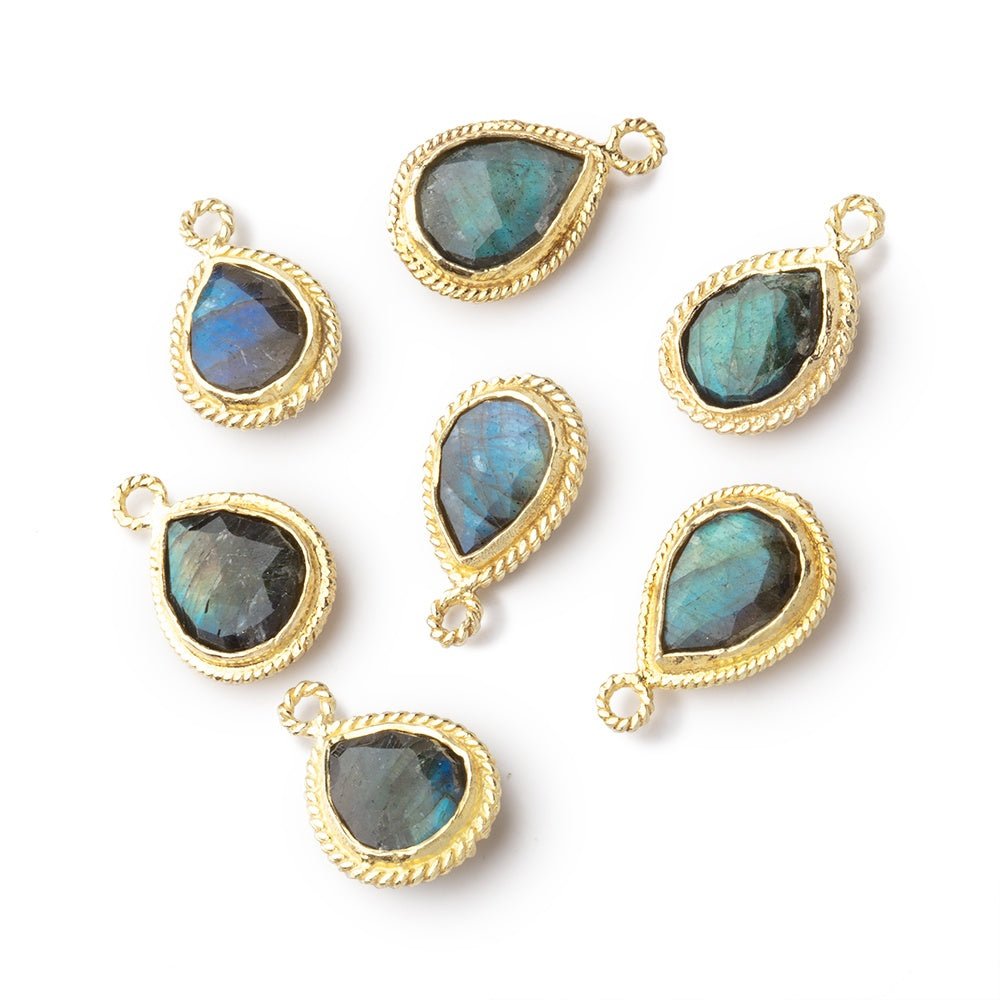 11x9mm Vermeil Rope Bezel Labradorite Faceted Pear 1 Pendant - Beadsofcambay.com