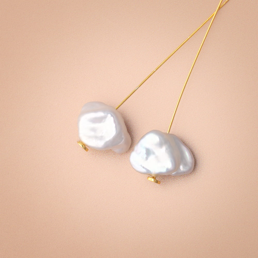 12 - 14mm White Keshi Side Drill Freshwater Pearl Set of 2 Beads - Beadsofcambay.com