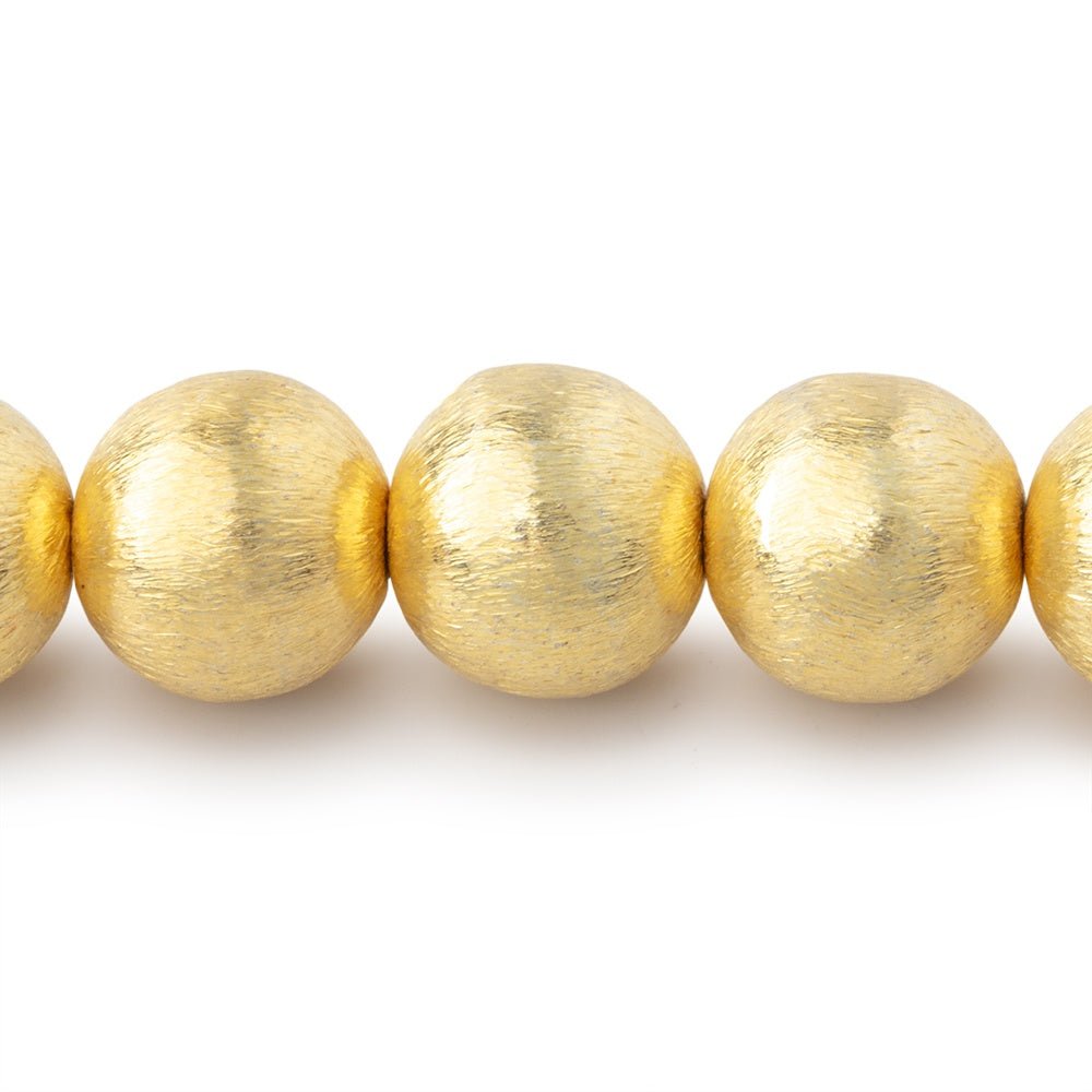 12mm 22kt Gold Plated Brushed Round Beads 8 inch 18 pieces - Beadsofcambay.com