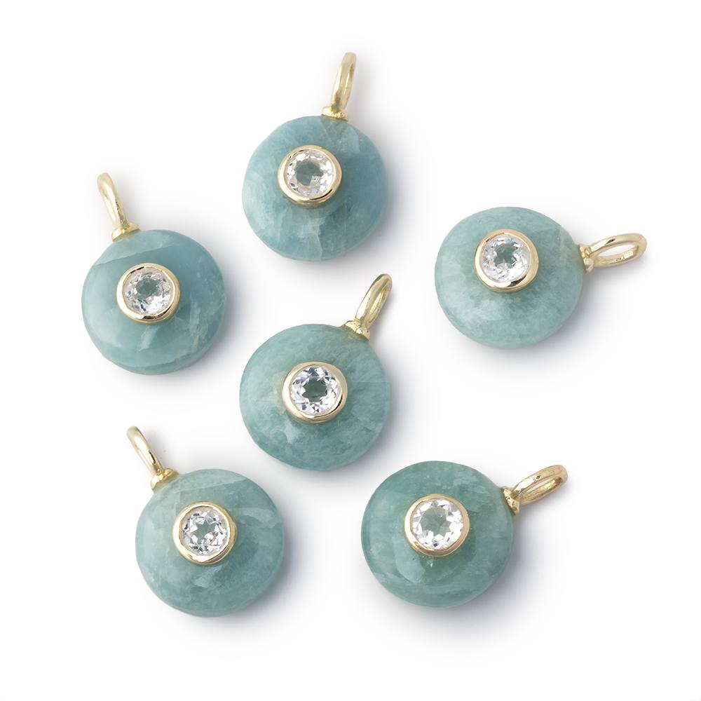 12mm Aquamarine Coin with Bezeled White Topaz Inlay 1 Pendant - Beadsofcambay.com