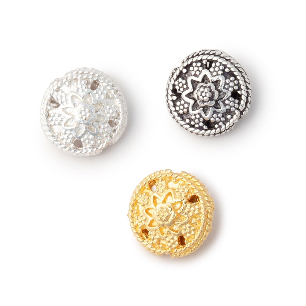 12mm Floral Design Coin Set of 2 Beads - Beadsofcambay.com