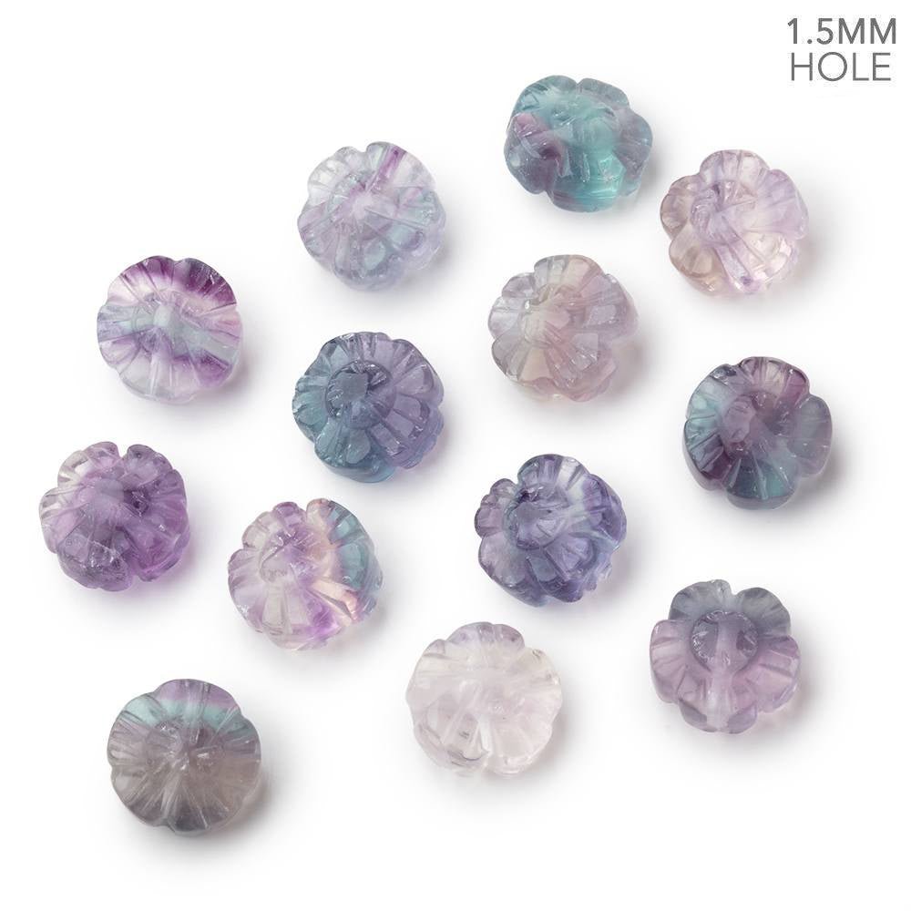 12mm Light Fluorite Carved Flower Bead with 1.5mm Hole Sold as 1 Piece - Beadsofcambay.com