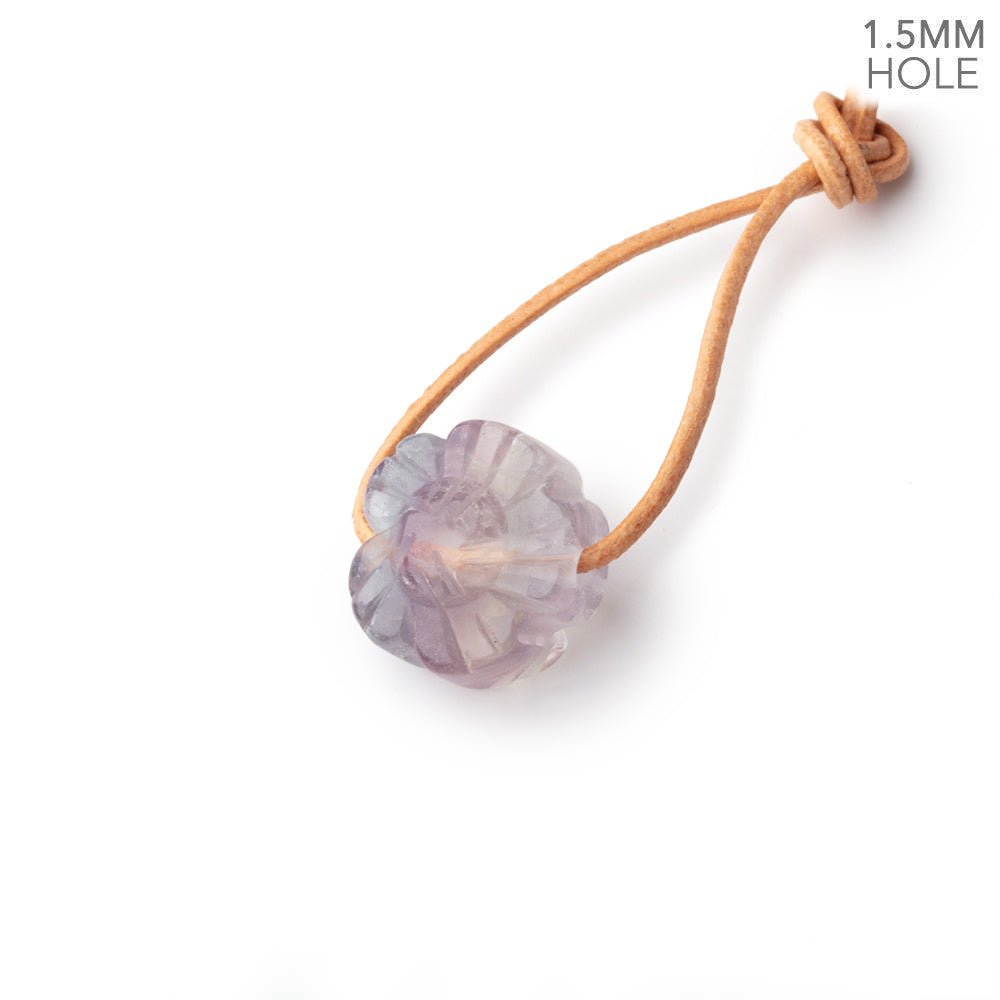 12mm Light Fluorite Carved Flower Bead with 1.5mm Hole Sold as 1 Piece - Beadsofcambay.com