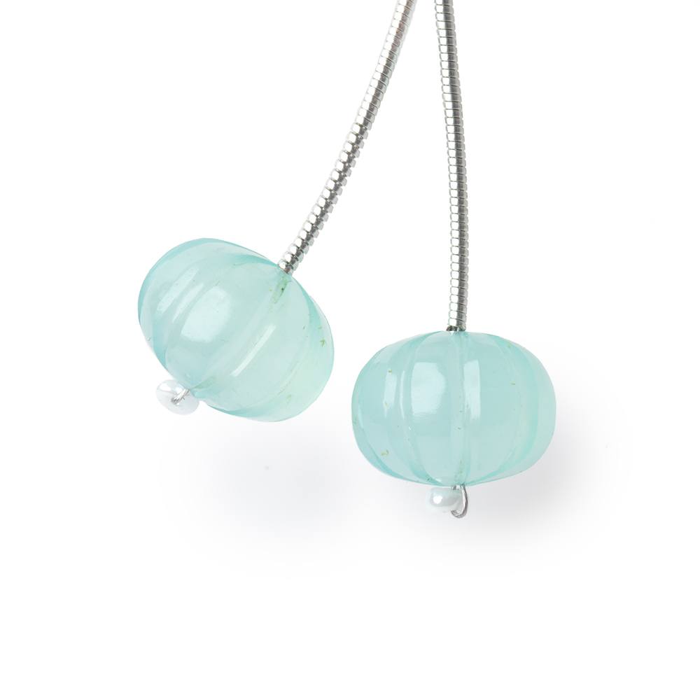 12mm Seafoam Blue Chalcedony Carved Melon Focals Set of 2 Beads - Beadsofcambay.com