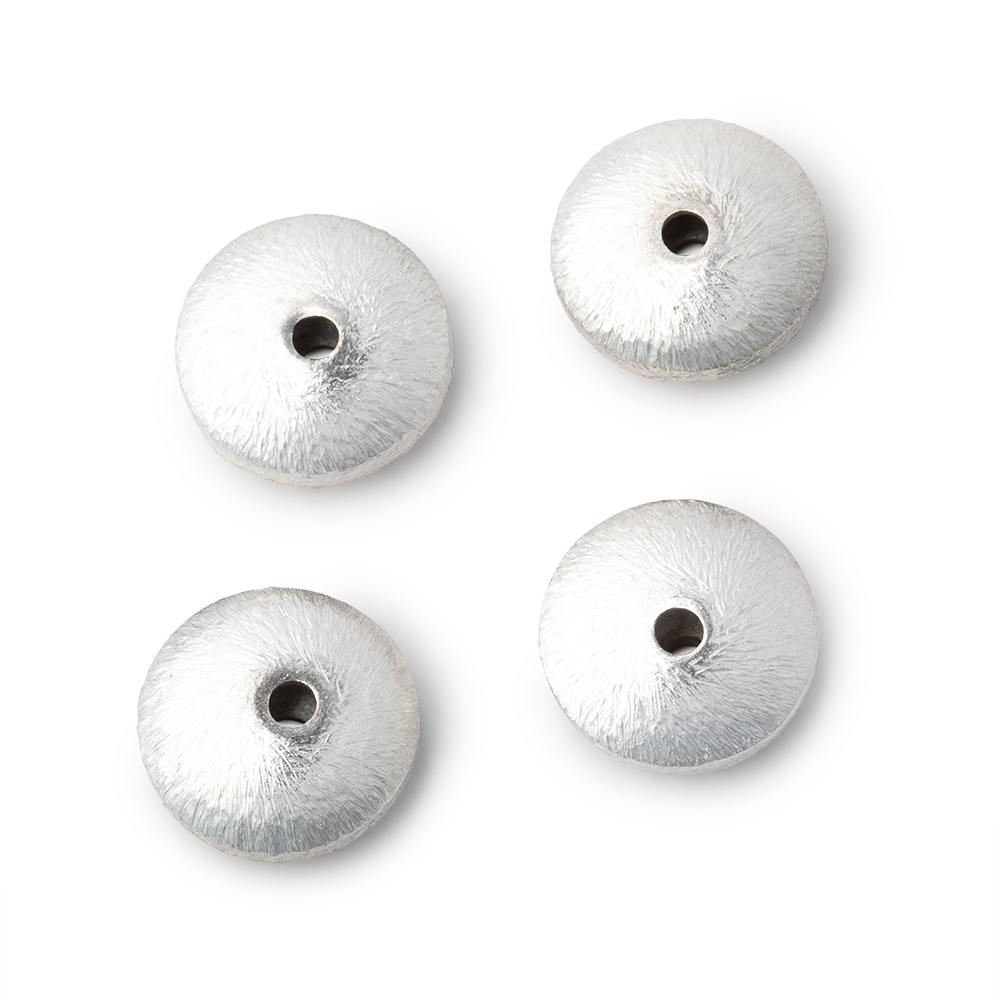 12mm Silver Plated Copper Brushed Disc Set of 4 Beads - Beadsofcambay.com