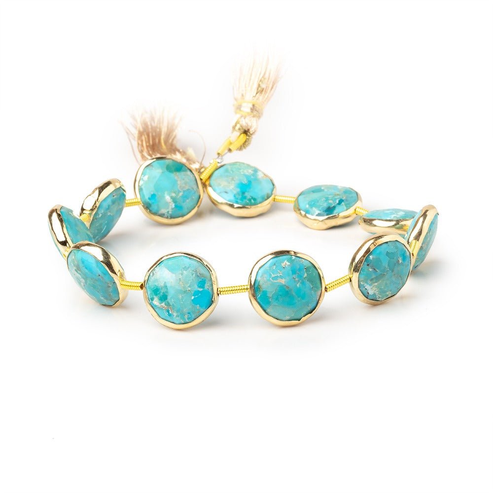 12mm Vermeil Bezel Turquoise Faceted Coin Strand 10 Beads - Beadsofcambay.com