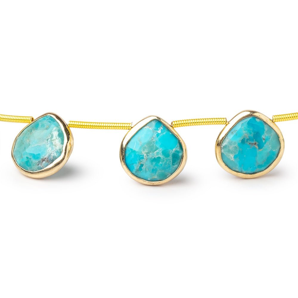 12mm Vermeil Bezel Turquoise Faceted Heart Strand 11 Beads - Beadsofcambay.com