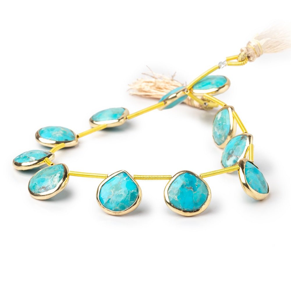12mm Vermeil Bezel Turquoise Faceted Heart Strand 11 Beads - Beadsofcambay.com