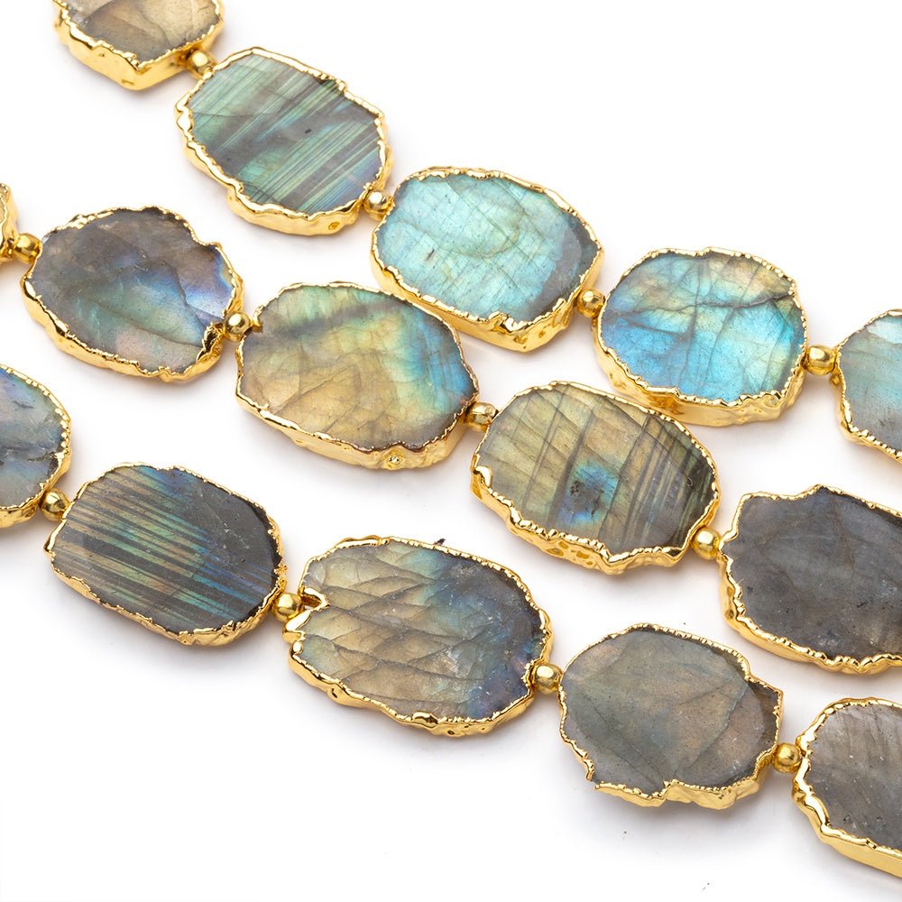 12x10 - 17x13mm Gold Leafed Labradorite Plain Slice Strand 7 Beads - Beadsofcambay.com