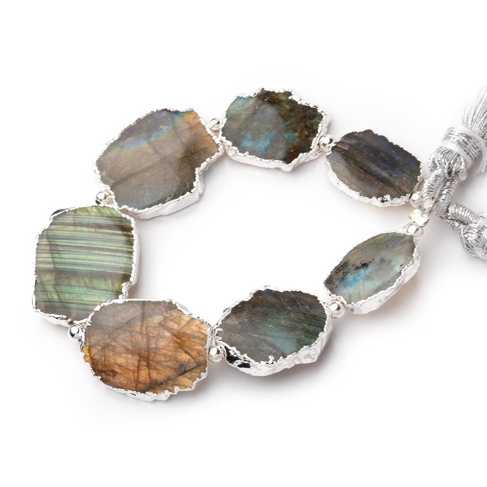 12x10 - 17x13mm Silver Leafed Labradorite Plain Slice Strand 6 Beads - Beadsofcambay.com