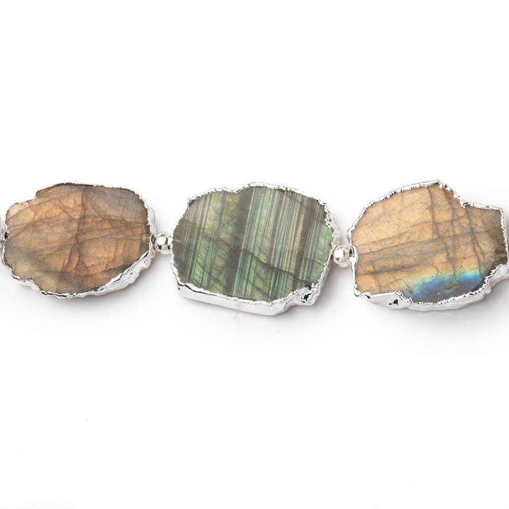 12x10 - 17x13mm Silver Leafed Labradorite Plain Slice Strand 6 Beads - Beadsofcambay.com