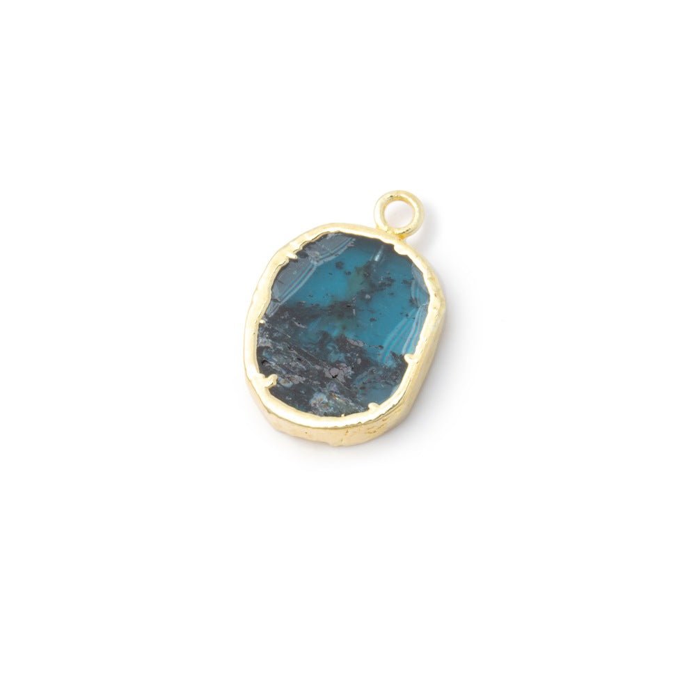 12x10mm Gold Leafed Kyanite Oval Slice 1 Pendant - Beadsofcambay.com
