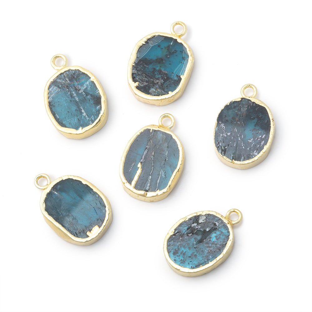12x10mm Gold Leafed Kyanite Oval Slice 1 Pendant - Beadsofcambay.com