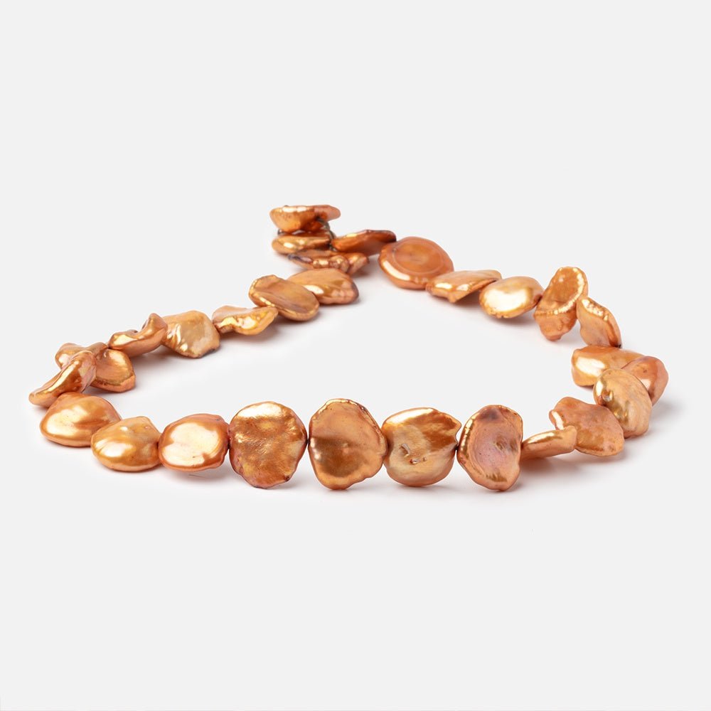 12x12 - 15x13mm Sunset Orange Keshi Freshwater Pearls 16 inch 28 Beads - Beadsofcambay.com