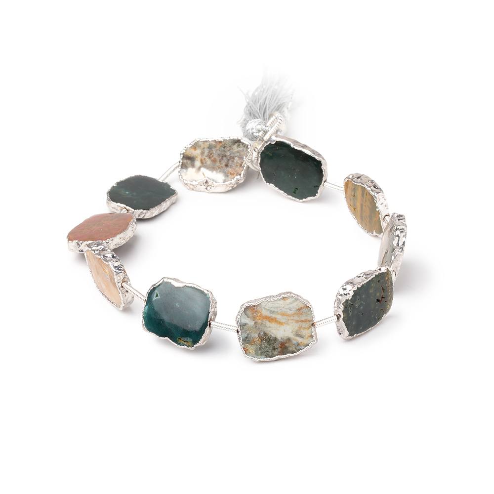 12x15mm Silver Leaf Ocean Jasper Plain Slice Strand 9 Beads - Beadsofcambay.com
