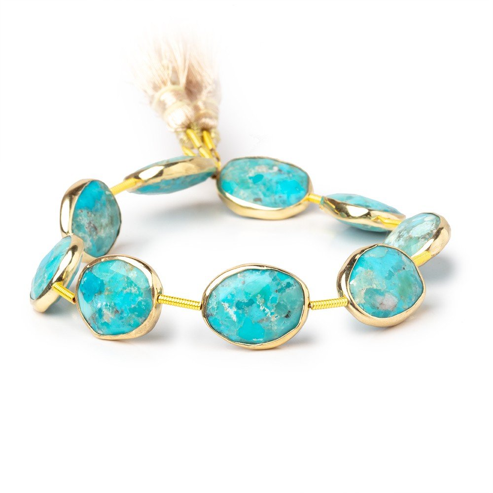 12x15mm Vermeil Bezel Turquoise Faceted Nugget Strand 9 Beads - Beadsofcambay.com