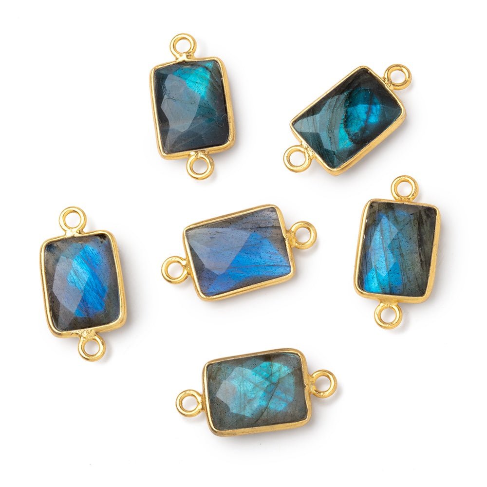 12x9mm Vermeil Bezel Labradorite Faceted Rectangle with Blue Flash 1 Connector - Beadsofcambay.com